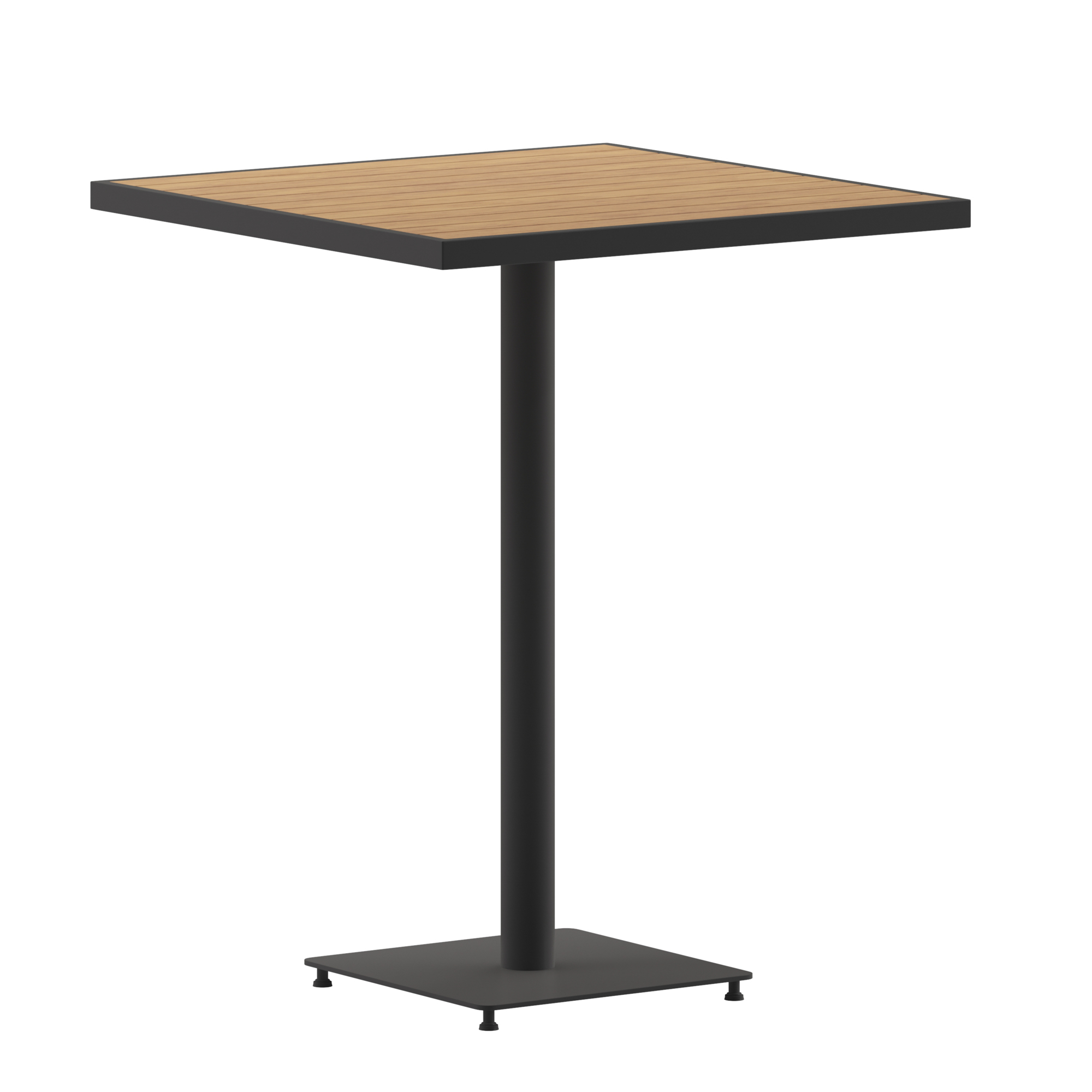 Flash Furniture, 32in. Square Faux Teak Bar Height Poly Slat Table, Table Shape Square, Primary Color Brown, Height 40.5 in, Model# XUHW10453232